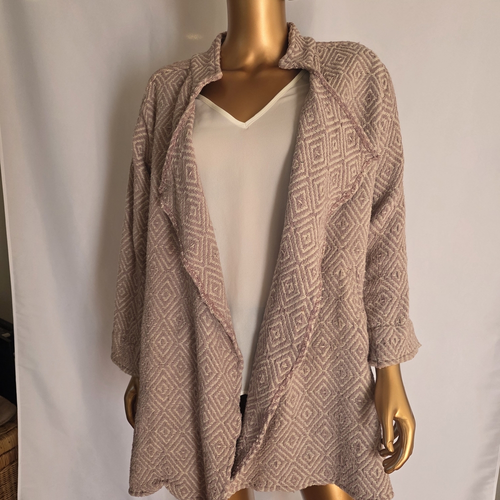 Open-Front Diamond Knit Cardigan - Blush